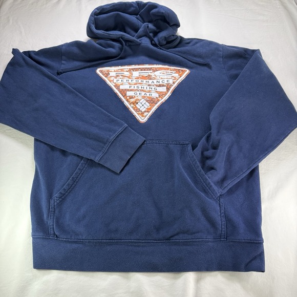Columbia Men's PFG Hoodie Triangle Logo Blue Fishing Mens Pullover Size L - Picture 1 of 8
